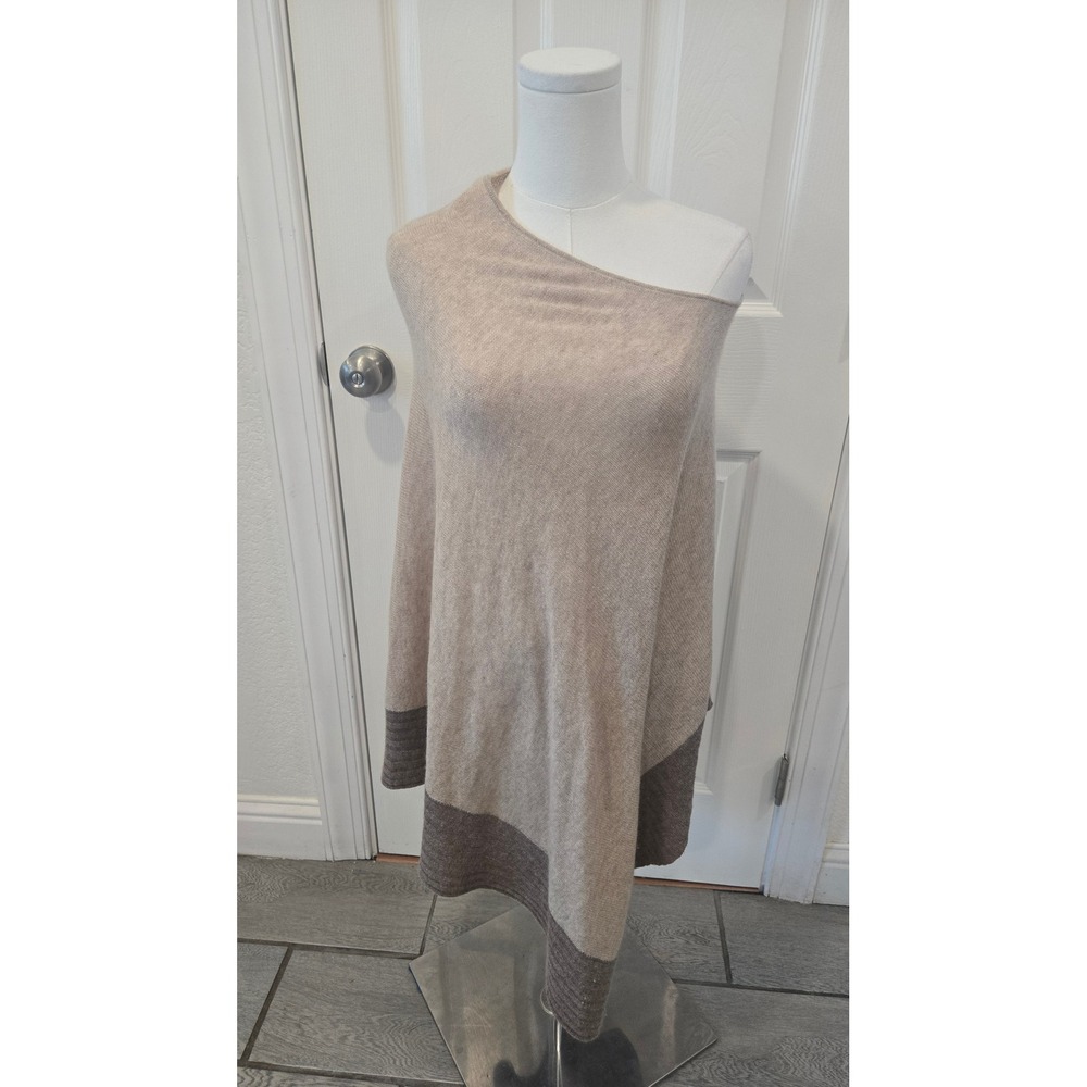 Celeste Wool Cashmere Blend Poncho Beige Taupe Color Block One Shoulder Wrap